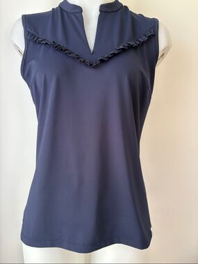 Lady Hagen Golf Navy Sleeveless Ruffle V-Neck Top - Sz S, pickleball